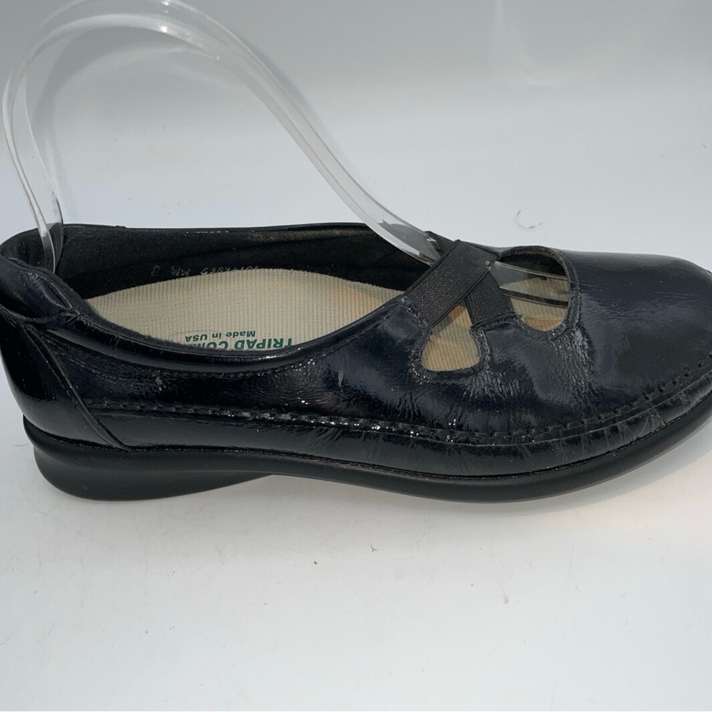 SAS Black Patent Leather Cross-Strap Wedge Comfort Flats Size 8M - Picture 3 of 12